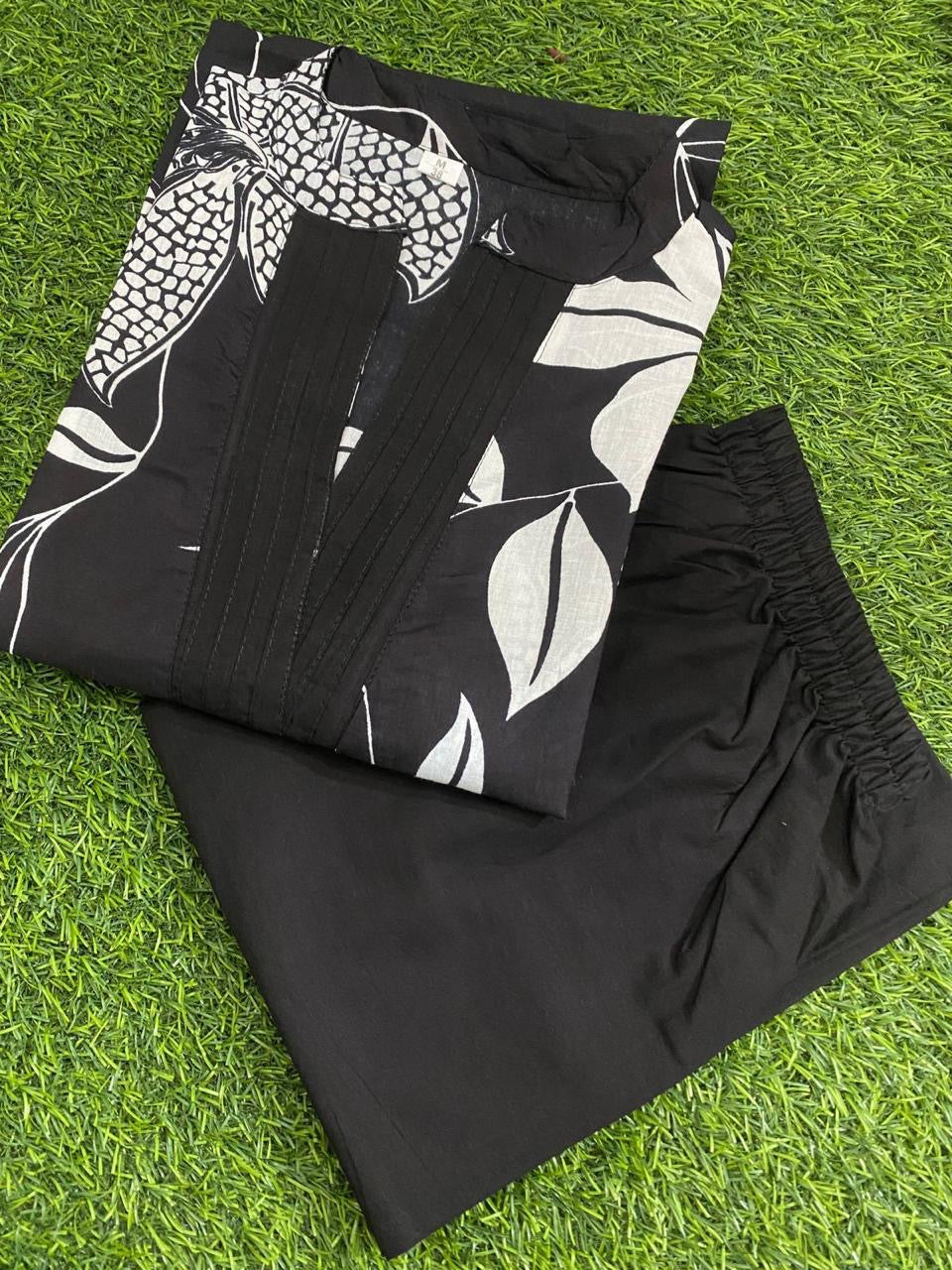 Black & White Floral Printed Kurti Palazzo Set