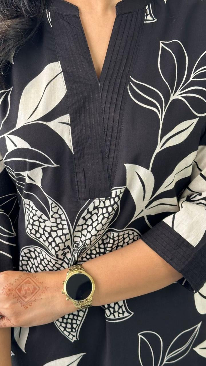 Black & White Floral Printed Kurti Palazzo Set