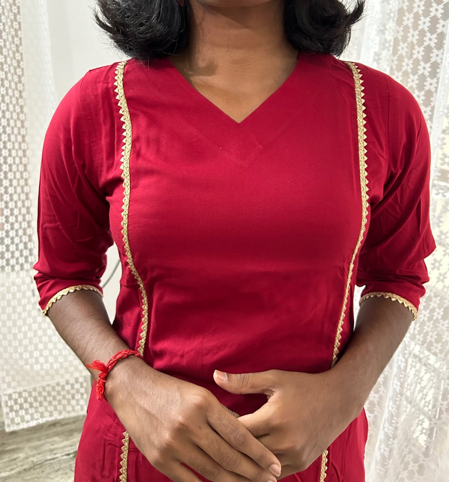 Deep Maroon Rayon Kurti Topwith gotta Detailing (Top Only)