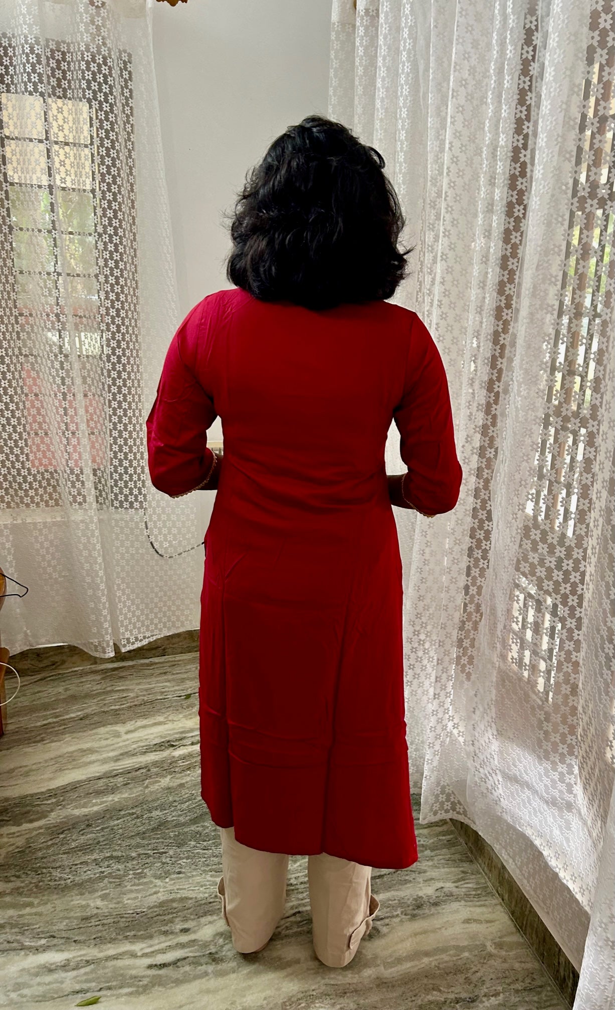 Deep Maroon Rayon Kurti Topwith gotta Detailing (Top Only)