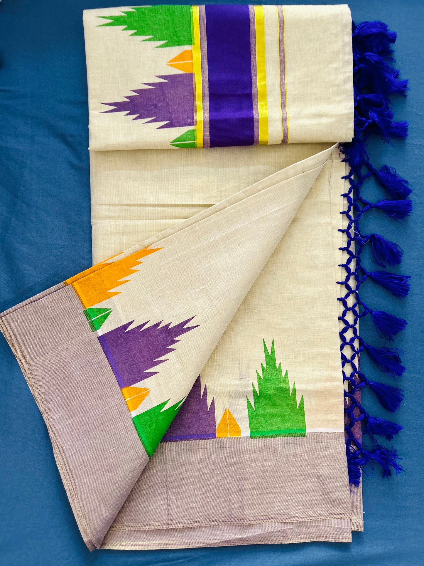 Multi Temple Design Tissue cotton saree