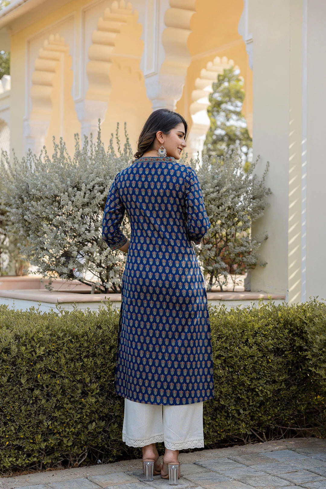 Jaipuri Cotton Ethnic Printed Navy Kurti Top (Top Only)