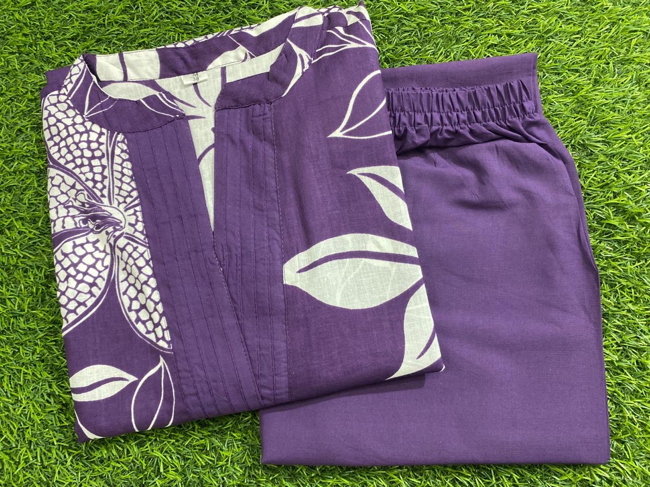 Purple & White Floral Printed Kurti Palazzo Set