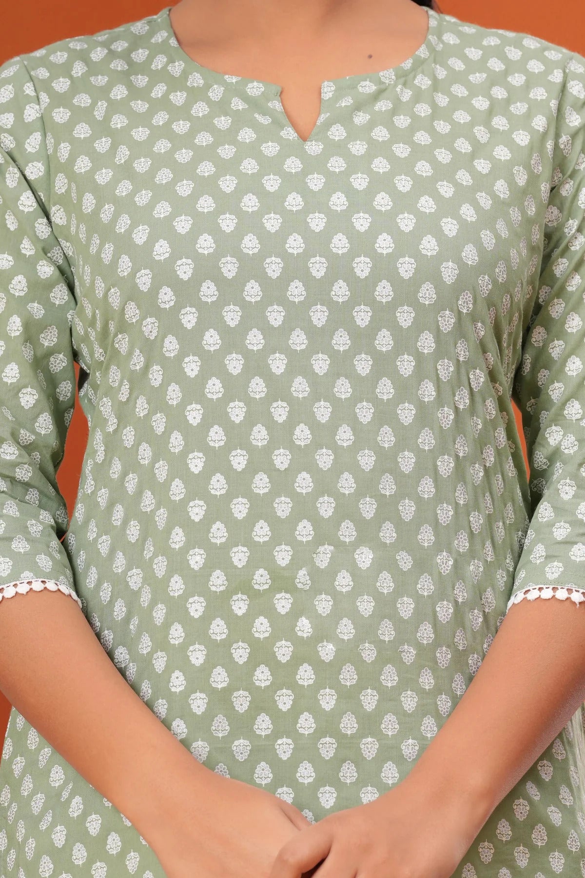 Green Printed Soft Cotton Short Kurti Top