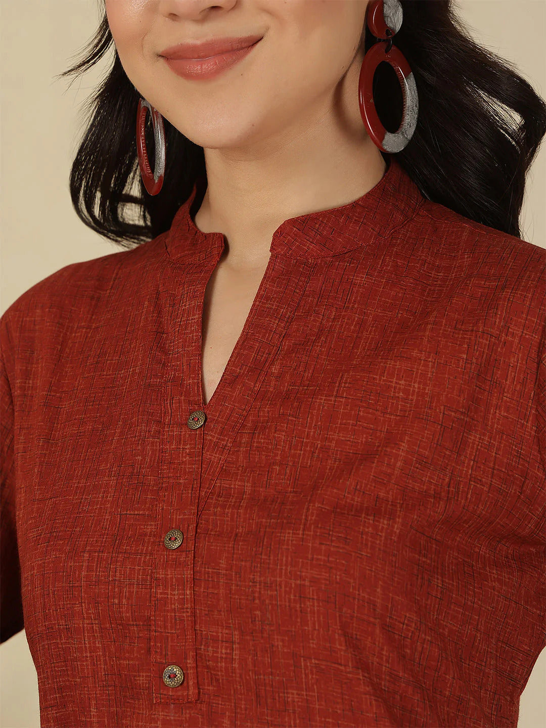 Solid Maroon Pure Cotton Short Kurti