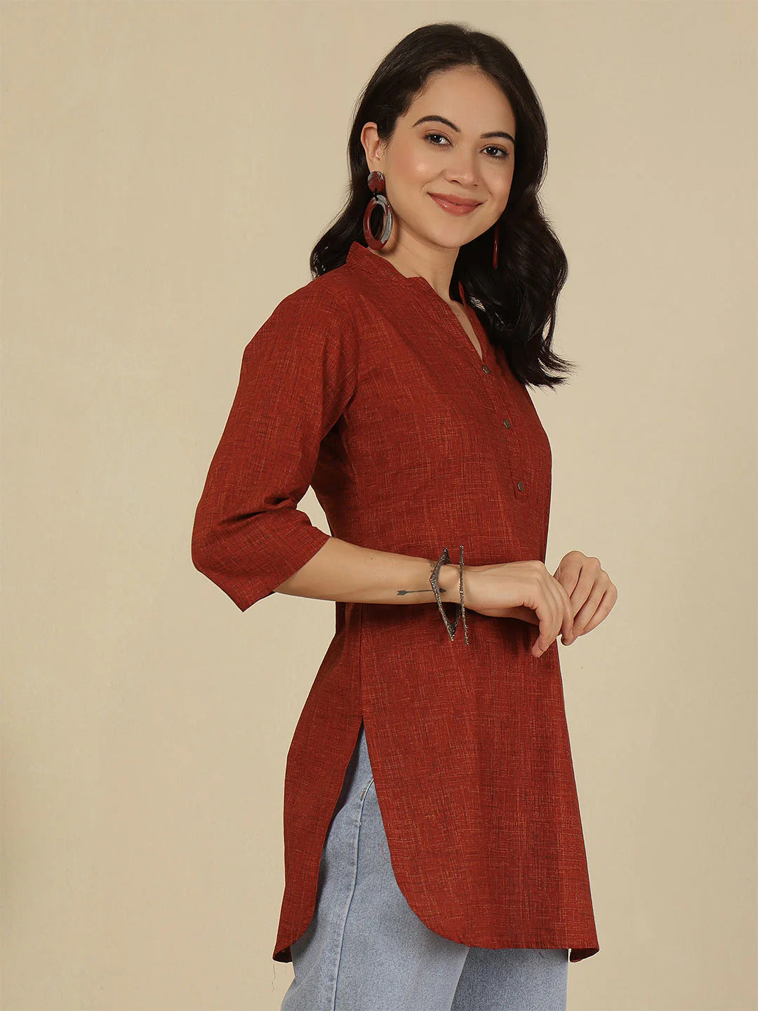 Solid Maroon Pure Cotton Short Kurti