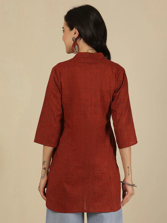 Solid Maroon Pure Cotton Short Kurti