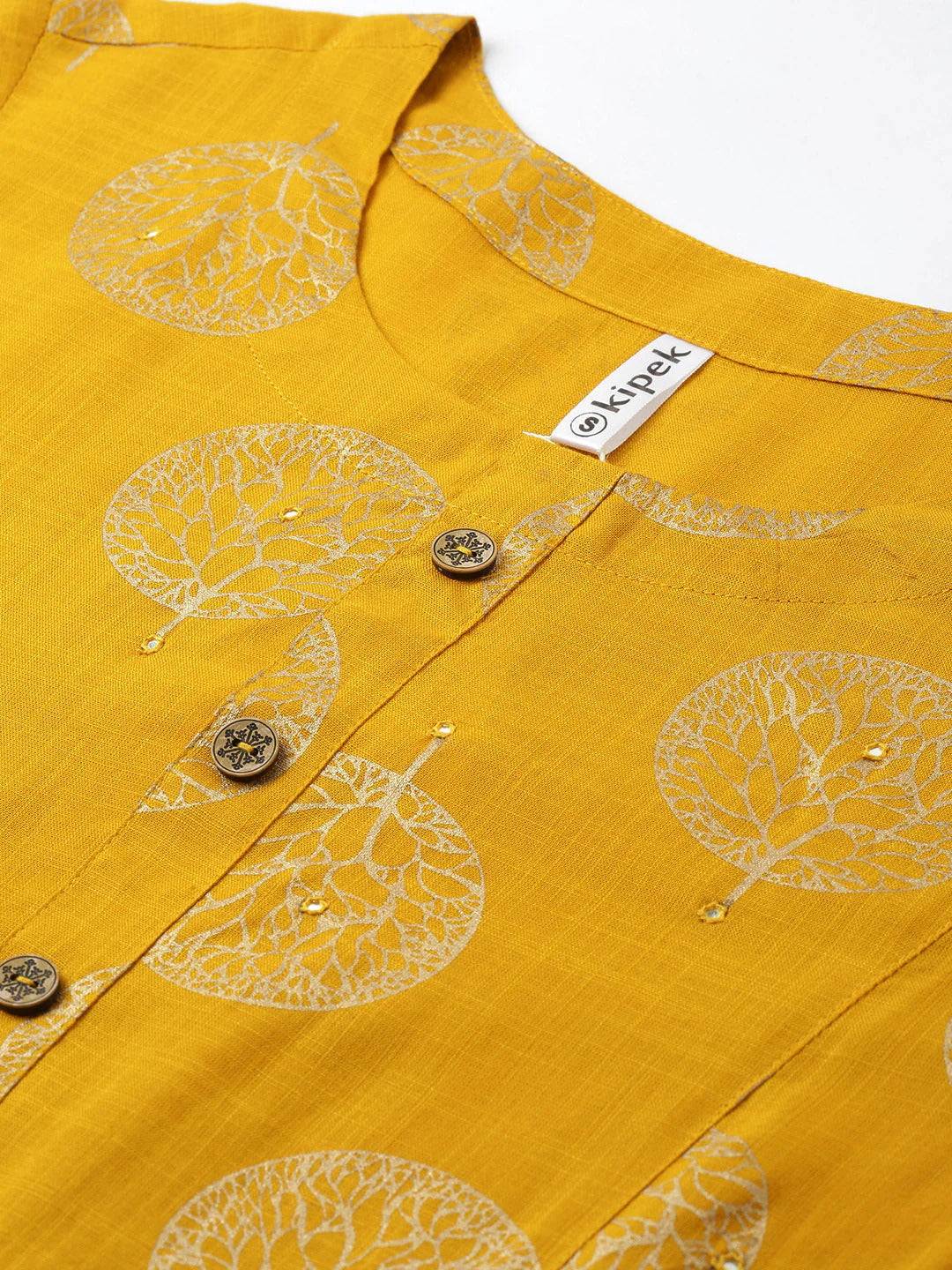 Yellow & Gold Rayon Floral Printed Kurti Top (Top Only)