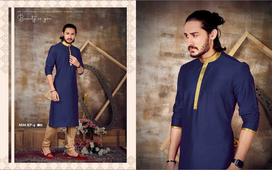 Deep Blue Semi Silk Men's kurta Pyjama Set