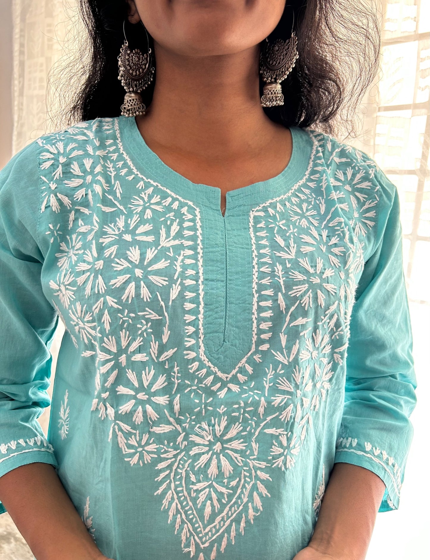 Pure Cotton Lakhnavi Chikankari Short Kurti Top