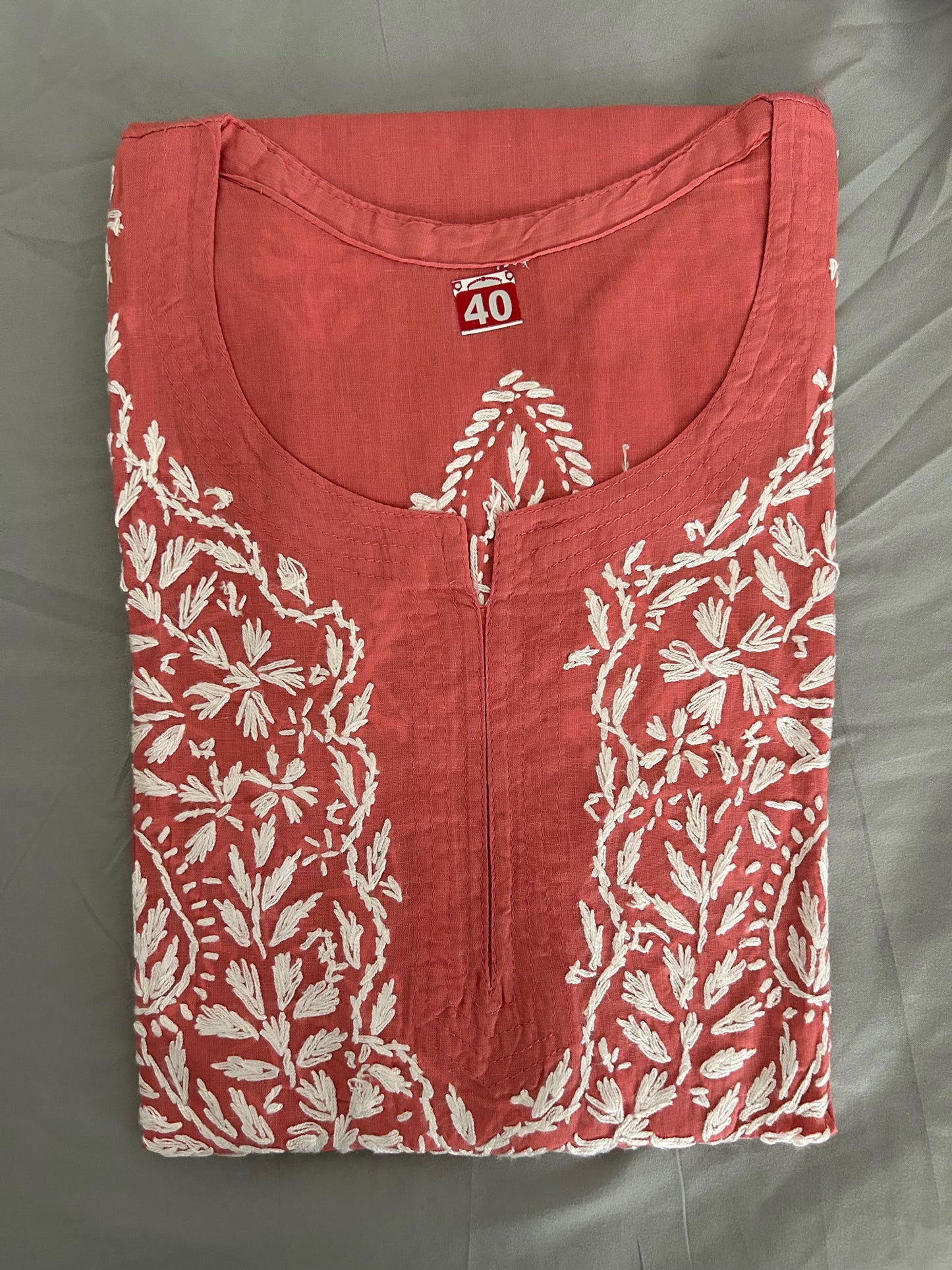 Pure Cotton Lakhnavi Chikankari Short Kurti Top