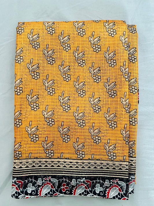 Yellow & Black Digital printed Kota Doria Saree