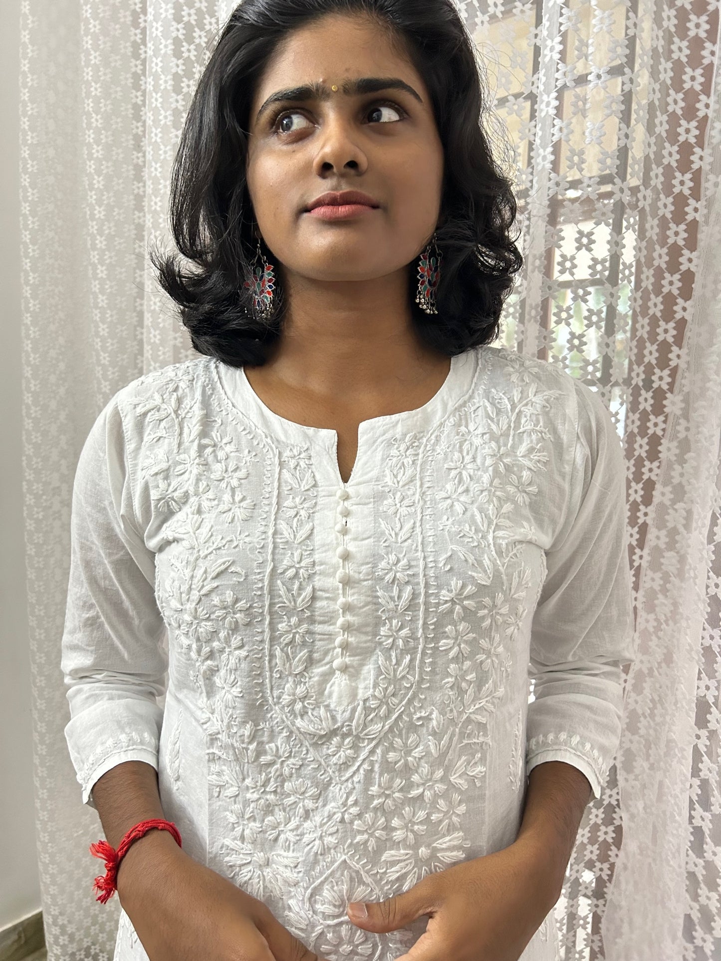 White Soft Cotton Lakhnavi Chikankari Kurti Top (Top Only)