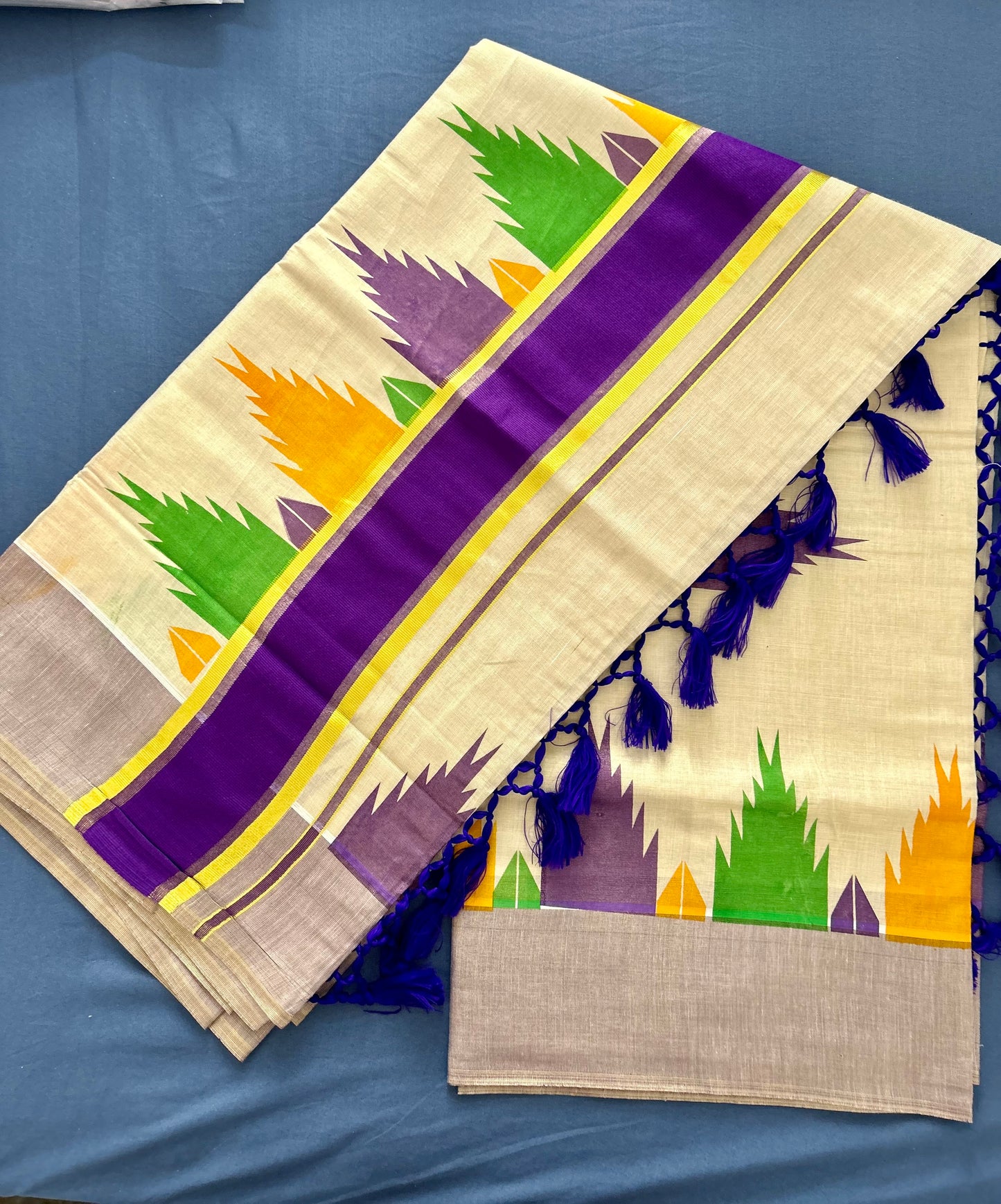 Multi Temple Design Tissue cotton saree