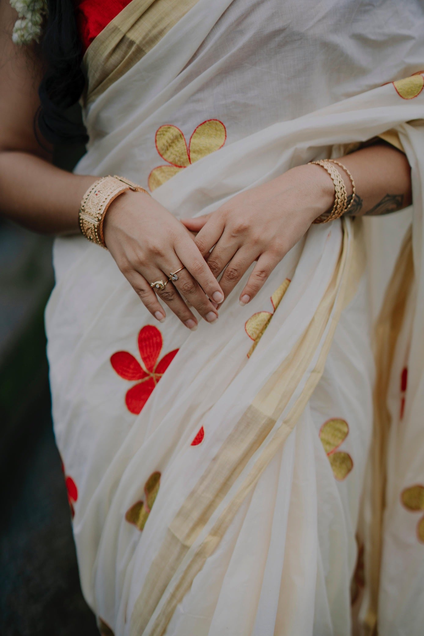 Floral printed with Zari Woven  Kerala cotton saree