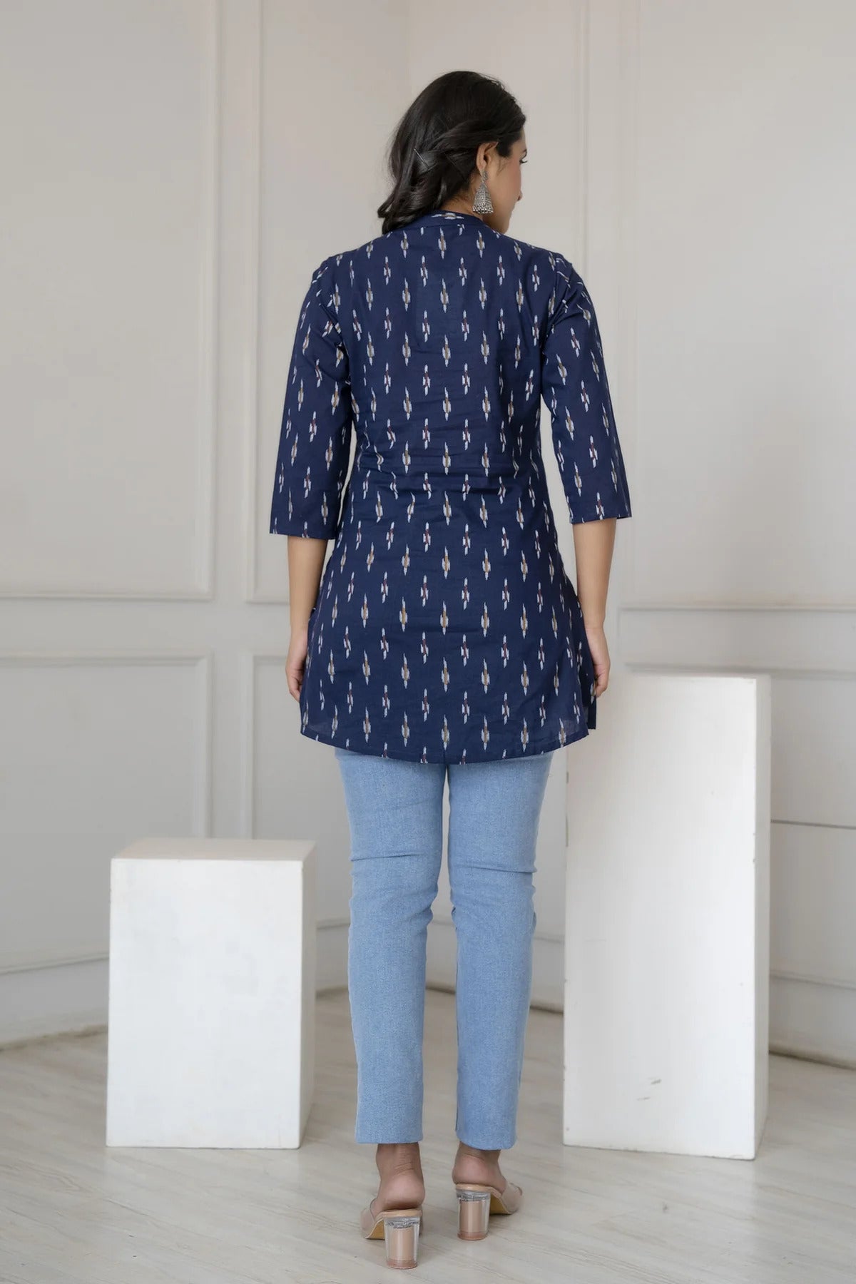 Pure Cotton Navy Blue Block Printed Short Kurti