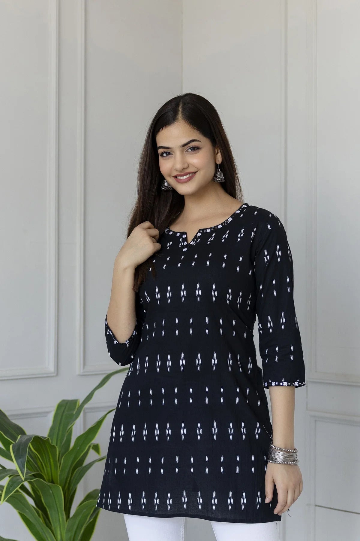 Pure Cotton Black Block Printed Short Kurti Top