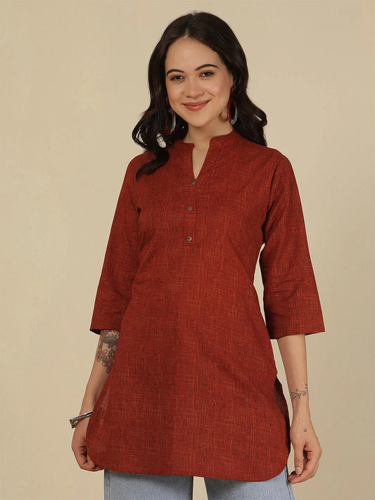 Solid Maroon Pure Cotton  Short Kurti