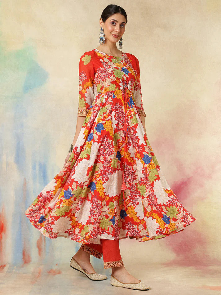 Pure cotton floral printed flared kurti palazzo set with dupatta